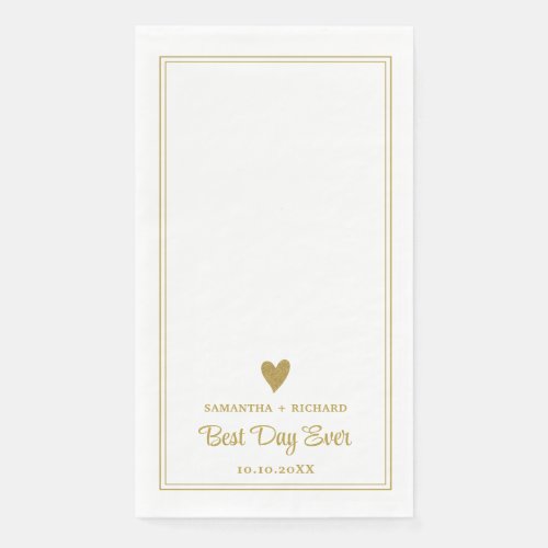 Best Day Ever Gold Heart Wedding Personalized  Paper Guest Towels