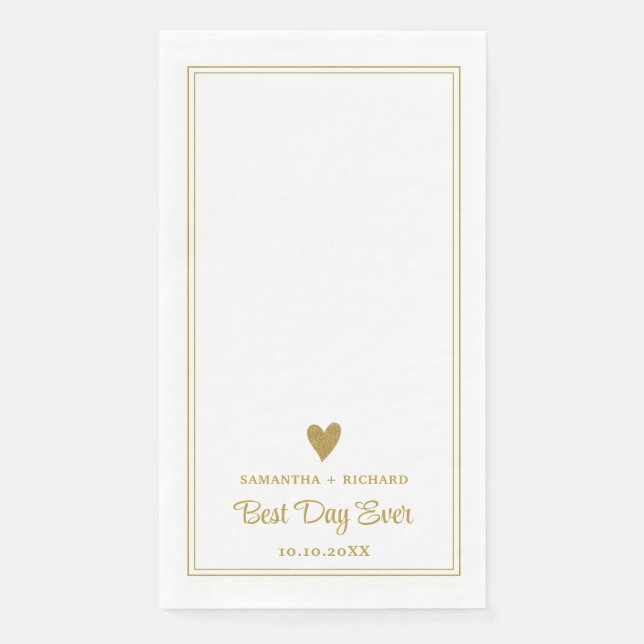 Best Day Ever Gold Heart Wedding Personalized  Paper Guest Towels (Front)
