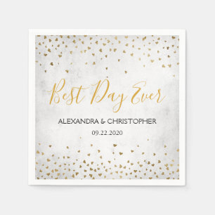 Best Day Ever Gold Hearts Confetti Wedding Napkins