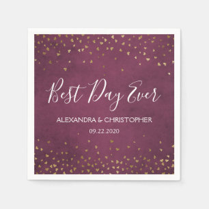 Best Day Ever Gold Hearts Confetti Wedding Napkins