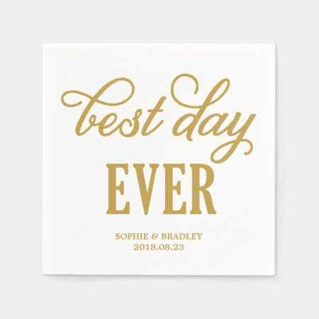 Best Day Ever Gold Modern Calligraphy Wedding Paper Napkins