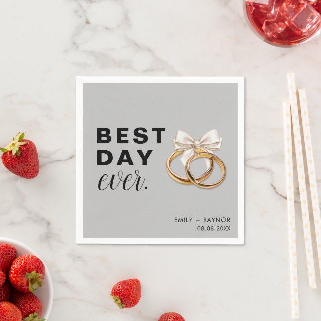 Best Day Ever Gray Wedding Napkins (Insitu)