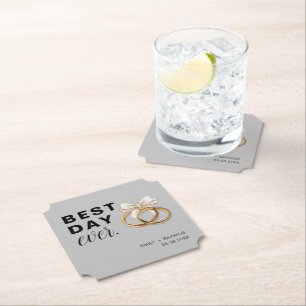 Best Day Ever Gray Wedding Reception  Paper Coaster
