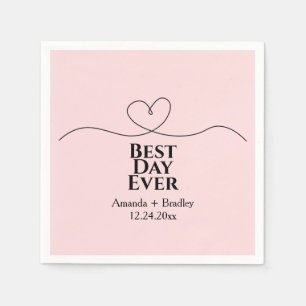 Best Day Ever Heart Minimalist Wedding Date Napkins