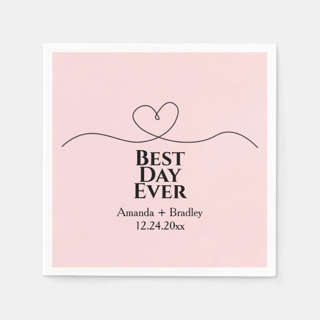 Best Day Ever Heart Minimalist Wedding Date Napkins (Front)