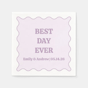 Best Day Ever Lavender Purple Wavy Custom Wedding  Napkins
