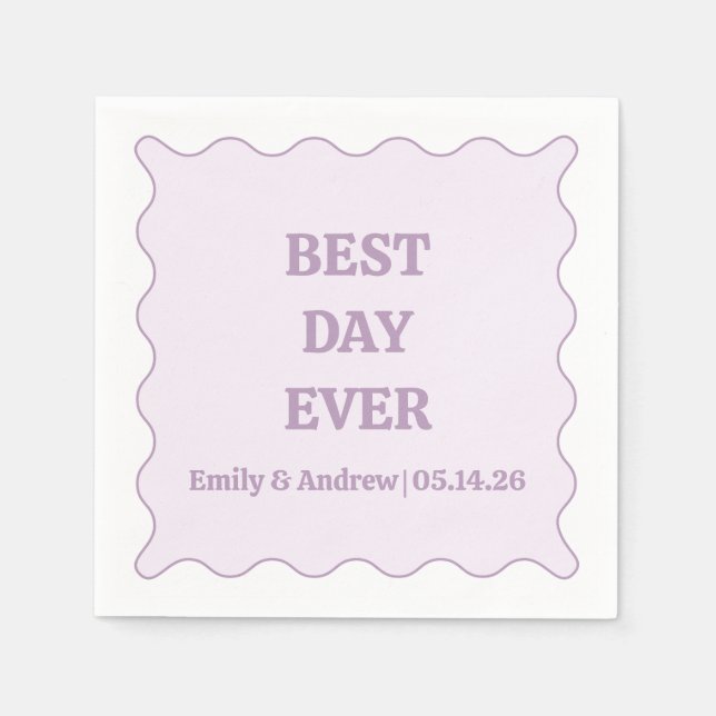 Best Day Ever Lavender Purple Wavy Custom Wedding  Napkins (Front)