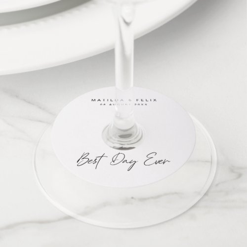 Best Day Ever Minimalist Clean Simple Wedding Day Wine Glass Tag
