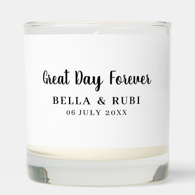 Best Day Ever Minimalist Wedding Candle Favor (Front)
