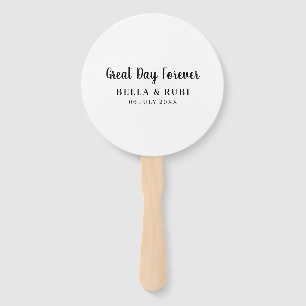 Best Day Ever Minimalist Wedding White Hand Fan