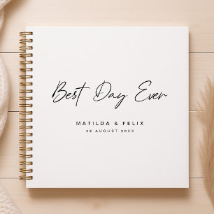 Best Day Ever   Minimalist White Wedding Day Guest Notebook