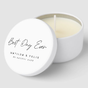 Best Day Ever Minimalist White Wedding Day Mini Candle Favors
