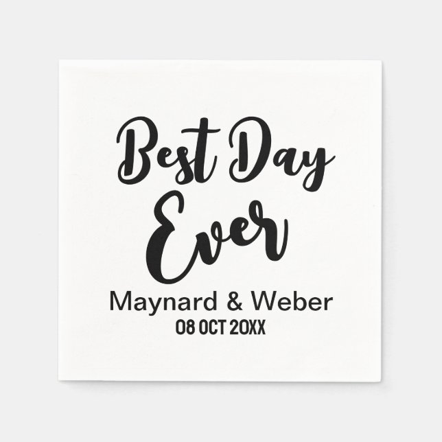 Best Day Ever | Minimalist White Wedding Day Napki Napkins (Front)
