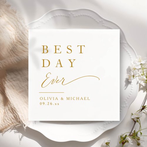 Best Day Ever  Minimalist White Wedding Day Napkins