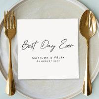 Best Day Ever | Minimalist White Wedding Day Napkins