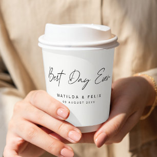 Best Day Ever Minimalist White Wedding Day Paper Cups