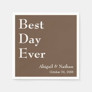 Best Day Ever Mocha Wedding Elegant Minimalist Napkins