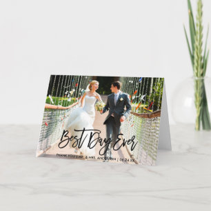 Best Day Ever Modern Brush Script Wedding Fold Letterpress Thank You Card