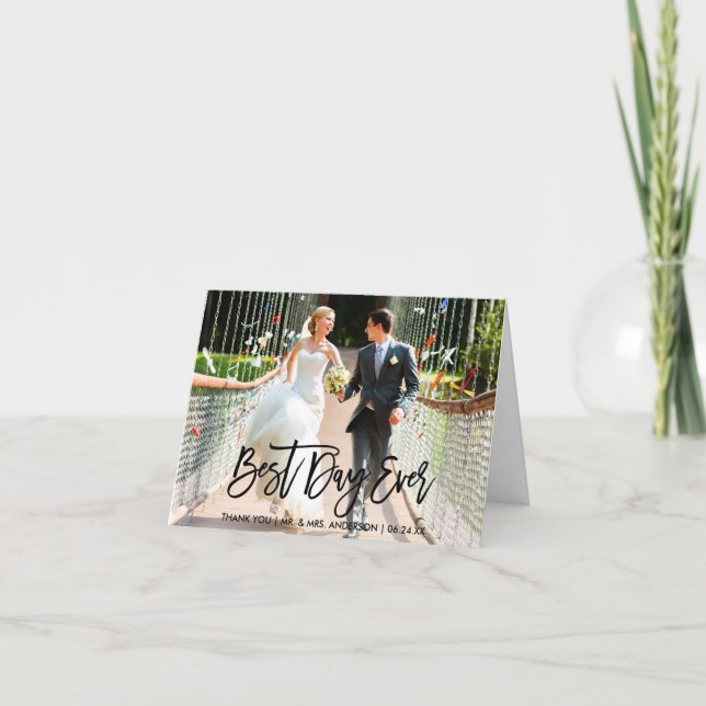 Best Day Ever Modern Brush Script Wedding Note Letterpress Thank You Card (Front)
