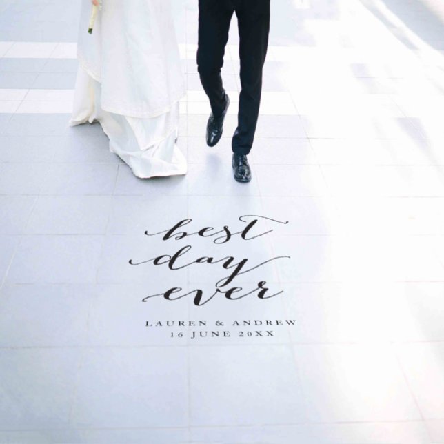 Best Day Ever Modern Calligraphy Wedding Floor Decals (Wedding)