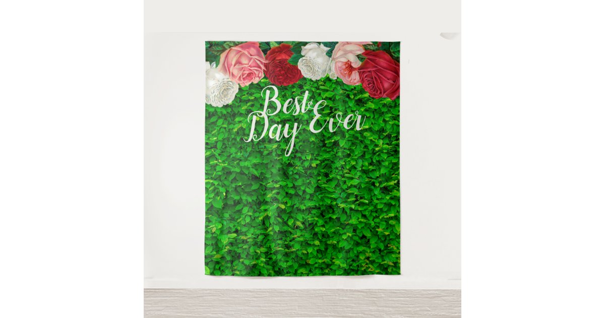 Best Day Ever Modern Floral Wedding Party Backdrop Zazzle