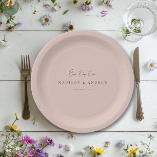 BEST DAY EVER! Modern Minimal Dusty Rose Wedding Paper Plates