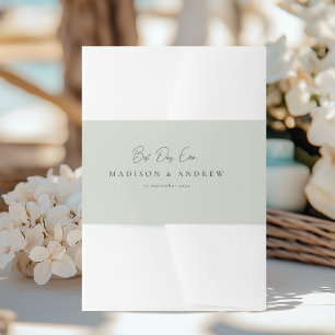 BEST DAY EVER! Modern Minimal Green Wedding Invitation Belly Band