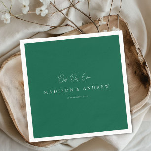 BEST DAY EVER! Modern Minimal Green Wedding Napkins