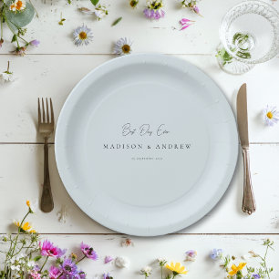 BEST DAY EVER! Modern Minimal Light-Blue Wedding Paper Plates