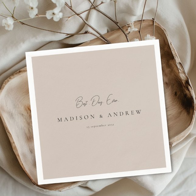 BEST DAY EVER! Modern Minimal Light Brown Wedding Napkins (BEST DAY EVER! Modern Minimal Light Brown Wedding Napkins)