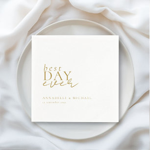 BEST DAY EVER! Modern, Minimal, White, Wedding Napkins