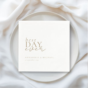 BEST DAY EVER! Modern, Minimal, White, Wedding Napkins