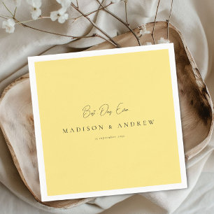 BEST DAY EVER! Modern Minimal Yellow Wedding Napkins