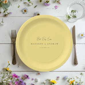 BEST DAY EVER! Modern Minimal Yellow Wedding Paper Plates
