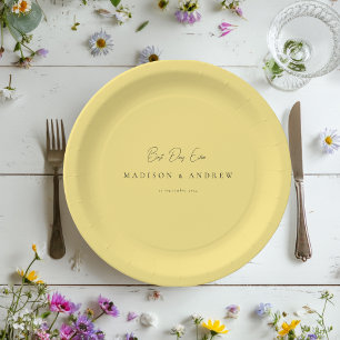BEST DAY EVER! Modern Minimal Yellow Wedding Paper Plates