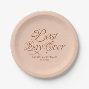 Best Day Ever Modern Minimalist Wedding Peach Paper Plates