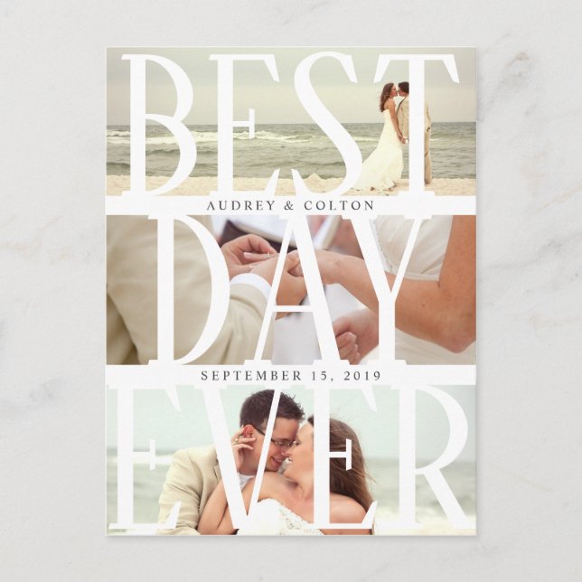 Best Day Ever Modern Photo Wedding Thank You Announcement Postcard (Front)