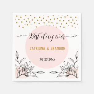 Best Day Ever Modern Pink Black Flower Gold Dots Napkins