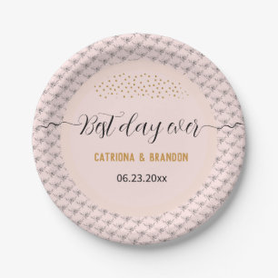 Best Day Ever Modern Pink Black Flower Gold Dots Paper Plates