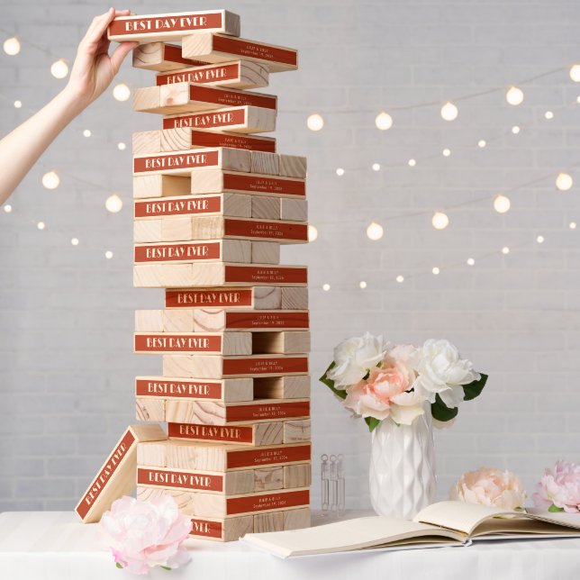 Best Day Ever Modern Terracotta Custom Wedding Topple Tower (Wedding)