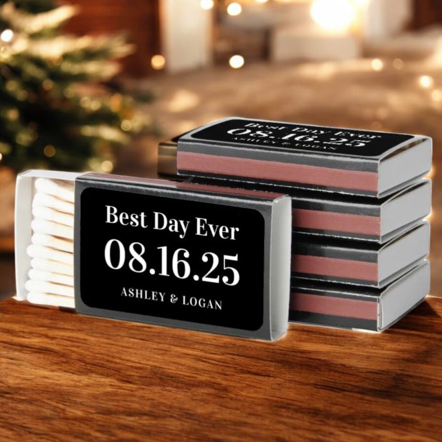 Best Day Ever Modern Wedding Bulk Favors Matchboxes (Creator Uploaded)