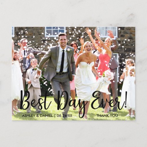 Best Day Ever Modern Wedding Thank You Postcard