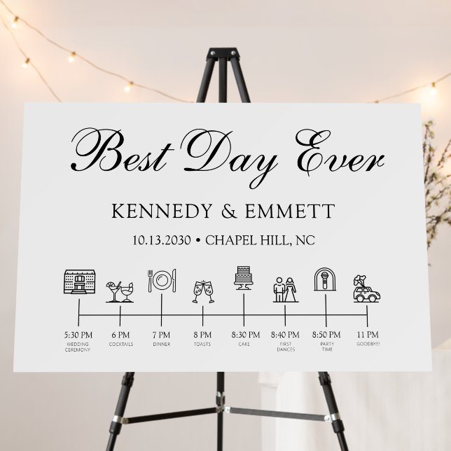 Best Day Ever Modern Wedding Timeline Foam Board (In Situ (Stand))