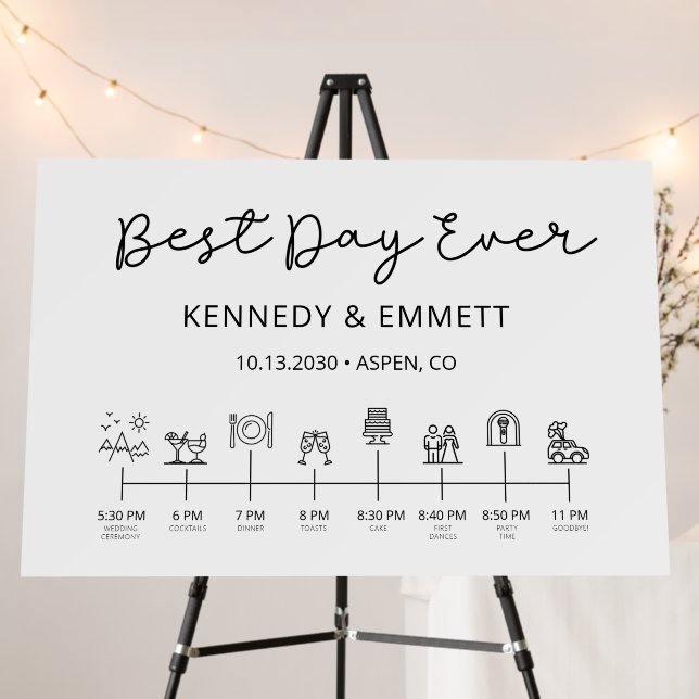 Best Day Ever Mountain Wedding Day Timeline Foam Board (In Situ (Stand))