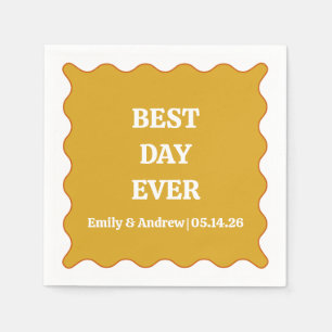 Best Day Ever Mustard Yellow Wavy Custom Wedding  Napkins