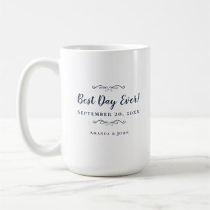 Best Day Ever Navy Blue Elegant Wedding Newlywed Coffee Mug