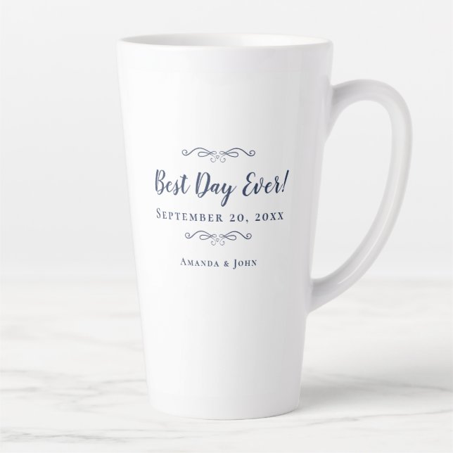 Best Day Ever Navy Blue Elegant Wedding Trendy Latte Mug (Right)