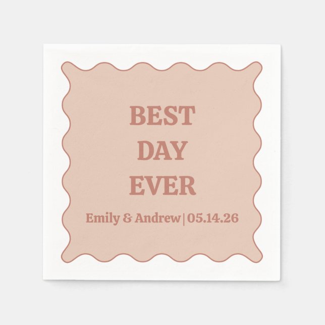 Best Day Ever Neutral Peach Muted Rose Wedding  Napkins (Front)