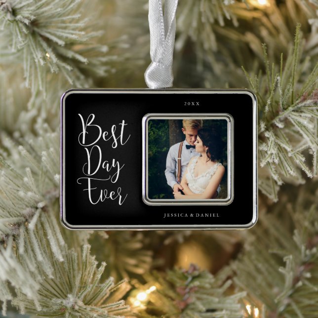"Best Day Ever" Newlyweds Photo Christmas Ornament (Tree)