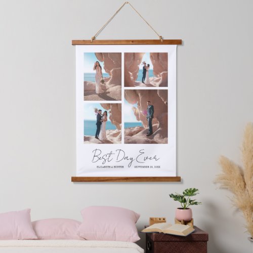 Best Day Ever Newlyweds Wedding 4 Photo Collage Hanging Tapestry
